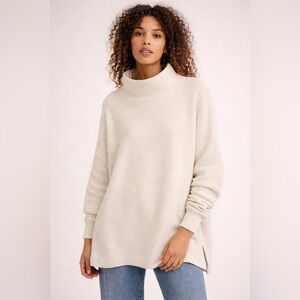 Free People Ottoman Slouchy Tunic Sweater Cream Oversized Mock Neck